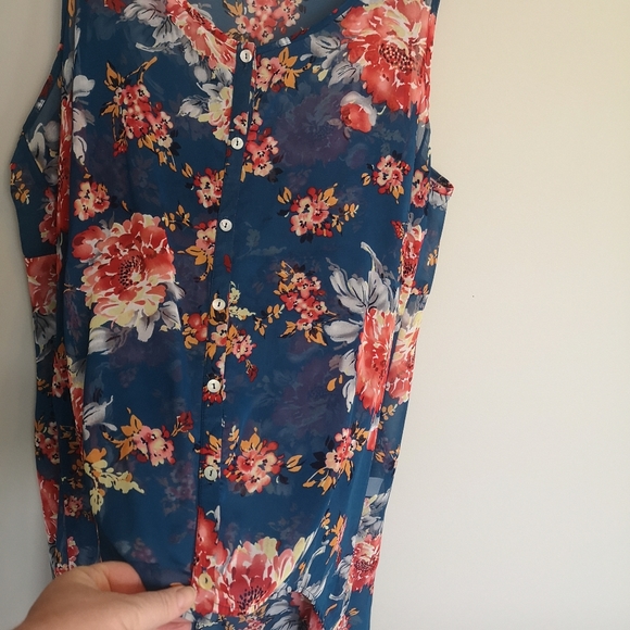 TORRID Chiffon Style Flowy Sleepless Tunic Shirt Hi Low button Up Floral… - Picture 7 of 13